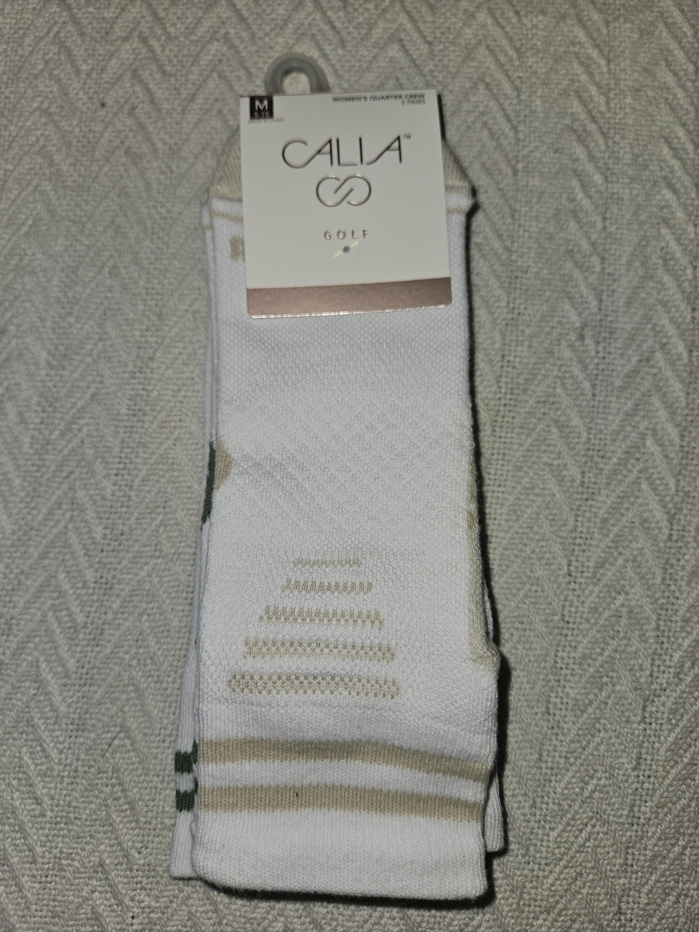 CALIA by Carrie Underwood White Crew Socks with Tan and Green Accents